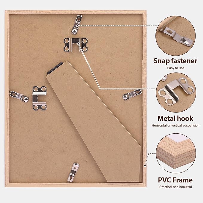 Fixwal 8x10 Picture Frame Set of 6 with Shatter Resistant Plastic Glass, Thin Border and Light Weight Photo Frames for Wall or Tabletop Display, Gift for Mother's Day, Father's Day, Natural