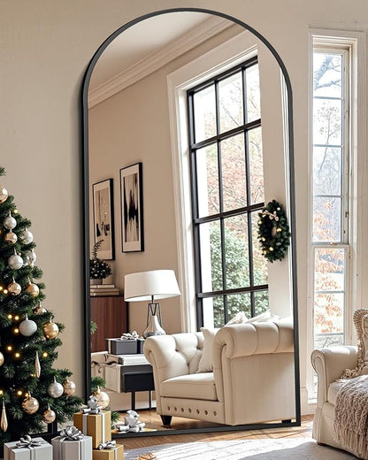 Antok Full Length Floor Mirror Arched Standing Mirror with Aluminum Frame - Freestanding Wall Mount Leaning Body Mirror for Bedroom Living Room Entryway, 71" L x 28" W, Black