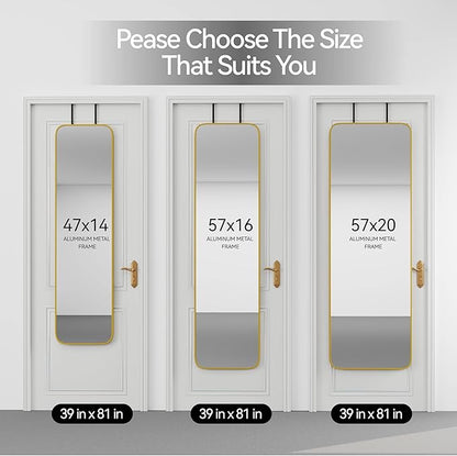 SCWF-GZ 57x16 Door Hanging Full Length Mirror, Floor Stand (Height 5.7ft just Body in1.3ft) Wall Mounted Metal Frame Rectangle Dressing Mirrors for Bedroom Bathroom Room 57 inch Gold