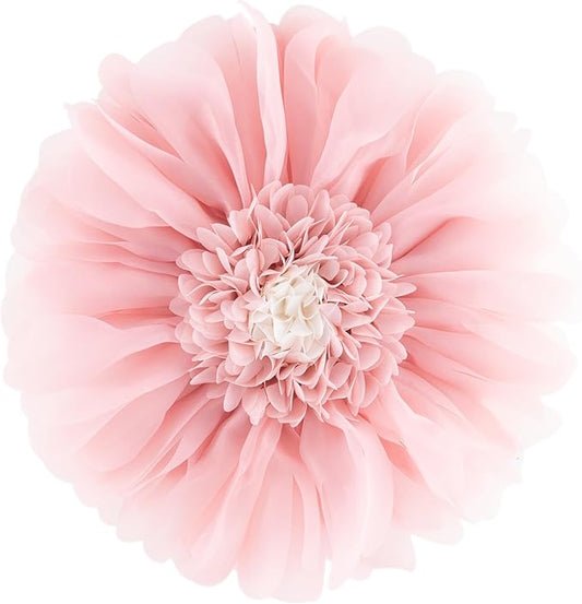 Handmade 3D Flower Round Throw Pillow Cute Decorative Daisy Accent Cushion Elegant Soft Floral Pillow with Insert for Couch Chair Car Bed Living Room Home Decor 14Inch Pink and White
