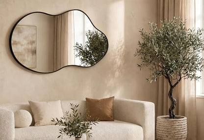 Irregular Wall Mirror 24×40 Inch Wall Mirrors Decorative Black Modern Asymmetrical Abstract Mirror for Bathroom Bedroom Living Room Entryway Hallway
