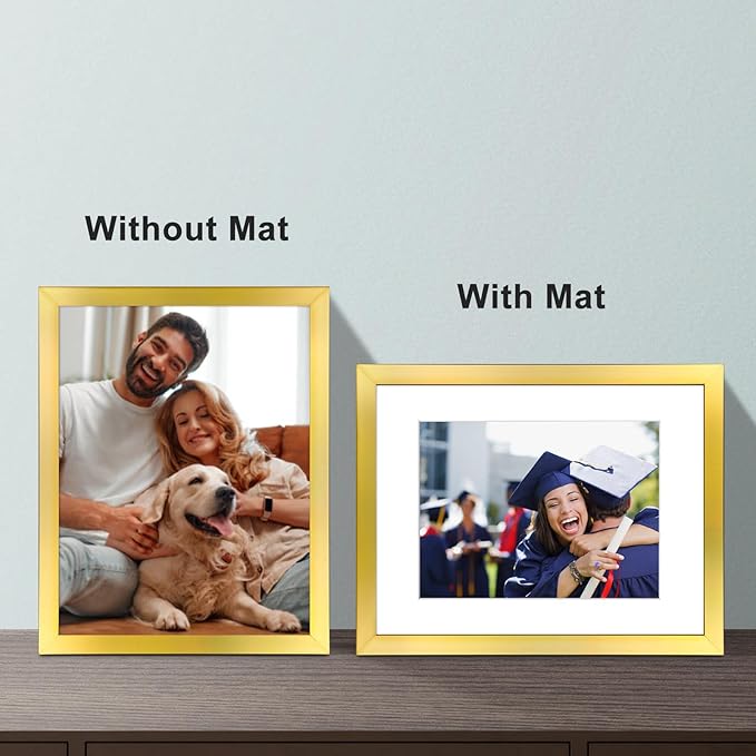 8.5x11 Picture Frame Set of 6, Certificate Document Frame, Diploma Frame, Display Pictures 6x8 with Mat or 8.5x11 Without Mat, Gold