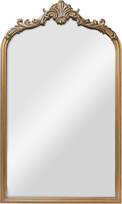 Wylde Iris English Estate Carved Arch Wood Wall Mirror, Mirror for Entryway, Living Room, Bathroom, Antique Gold, 20.4x33