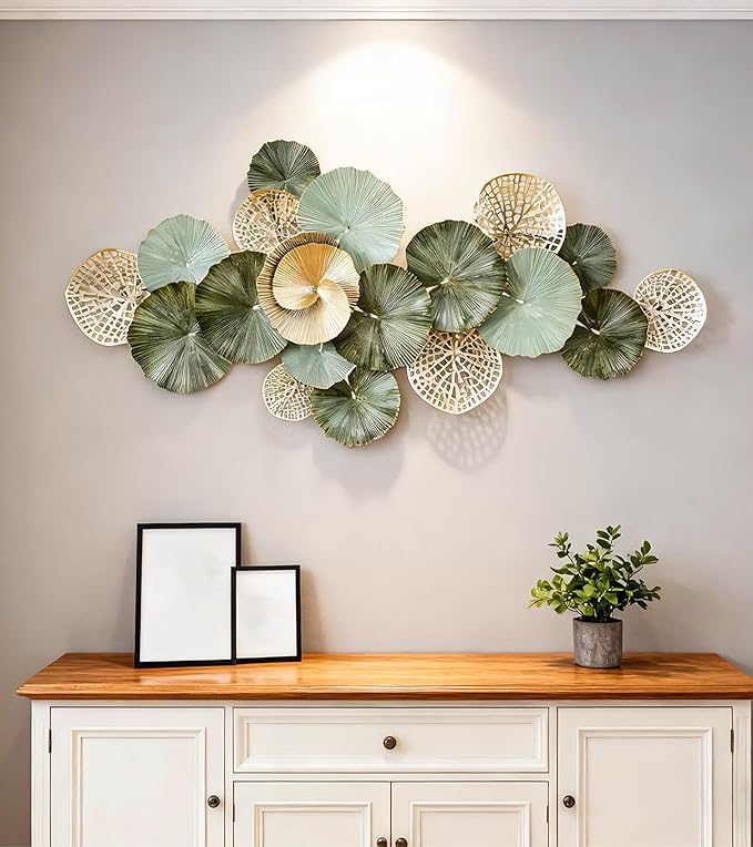 Axioglo Large Metal Wall Art Decor, 3D Abstract Lotus Leaf Design, Handcrafted Metal Wall Sculpture for Living Room, Bedroom & Entryway（51"）