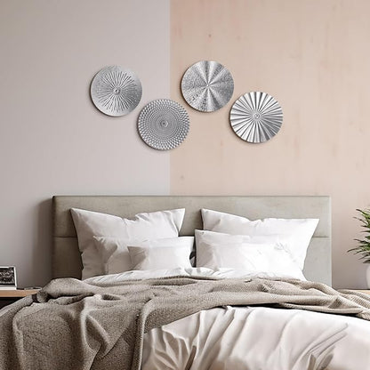 Hicarer 4 Pcs 12 Inch Metal Wall Art Decor Sunburst Hanging Metal Artwork Decor Wall Art Decorations for Home Living Room Office Gift for Christmas(Silver)