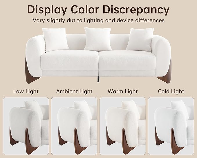 Morden Fort 2 Piece Cloud Couch Set, Modern Sherpa Boucle Sofa Set with Wood Legs, Skin-Friendly Minimalist Upholstered Comfy Couch Sofas for Living Room, 3-Seater Sofa & Tilt Back Chair, Off White