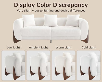 Morden Fort 2 Piece Cloud Couch Set, Modern Sherpa Boucle Sofa Set with Wood Legs, Skin-Friendly Minimalist Upholstered Comfy Couch Sofas for Living Room, 3-Seater Sofa & Tilt Back Chair, Off White