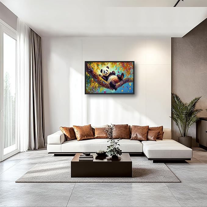 Panda Large Wall Art for Living Room Autumn Nature Tree Fall Decor Funny Animal Pictures Canvas Prints Extra Large Framed Artwork Oversized Painting for Modern Home Bedroom Kitchen 24"x36"