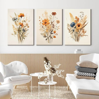Botanical Floral Wall Art Set of 3 Vintage Wildflower Canvas Wall Decor Watercolor Rustic Farmhouse Wall Art Aesthetic Botanical Pictures Vintage Floral Prints for Bedroom 24x36 Inch Ready to Hang