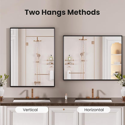 LOAAO Black Bathroom Mirror 22"X30" for Wall, Rectangle Bathroom Vanity Mirror, Hangs Vertically or Horizontally, Easy to Install, Modern Design