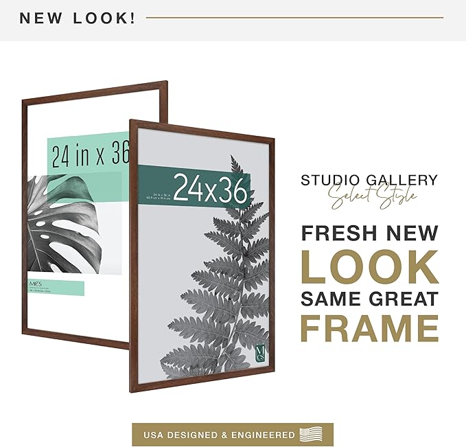 MCS Studio Gallery 24x36 Poster Frame Walnut Woodgrain Engineered Wood, Vertical & Horizontal Wall Hanging Large Picture Frame for Photos, Posters & Art Prints (1-Pack)