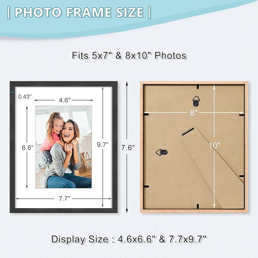 8x10 Picture Frame, Black Wood Photo Frame 5x7 with Mat or 8x10 without Mat with Perspex Glass for Vertical or Horizontal Tabletop Wall Display for Photos, Birthday Christmas Gift, Set of 4