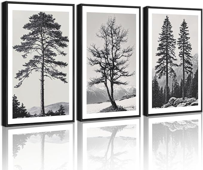 Drsoum Vintage Black Gray Tree Wall Art Framed Antique Retro Forest Prints Modern Rustic Artwork Bedroom Farmhouse Ready to Hang 11x14in Black Framed