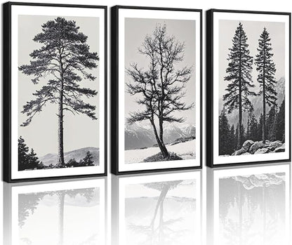 Drsoum Vintage Black Gray Tree Wall Art Framed Antique Retro Forest Prints Modern Rustic Artwork Bedroom Farmhouse Ready to Hang 11x14in Black Framed