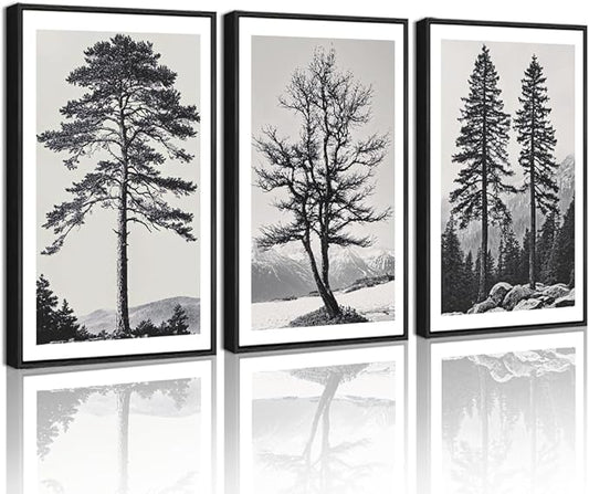 Drsoum Vintage Black Gray Tree Wall Art Framed Antique Retro Forest Prints Modern Rustic Artwork Bedroom Farmhouse Ready to Hang 11x14in Black Framed