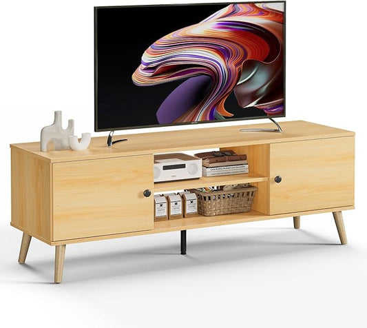 DUMOS TV Stand for 55 60 inch TV, Modern Mid Century Entertainment Center with Storage, Wooden Media Console Table with 2 Cabinets, for Living Room, Bedroom, Wooden