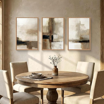 HOURIA Abstract Neutral Vintage Earth Tone Framed Canvas Wall Art Set,Modern Minimalist Rustic Brown Beige Wall Decor,Wabi Sabi Textured Brushstroke Artwork for Living Room,Bedroom,Farmhouse-16"x24"x3