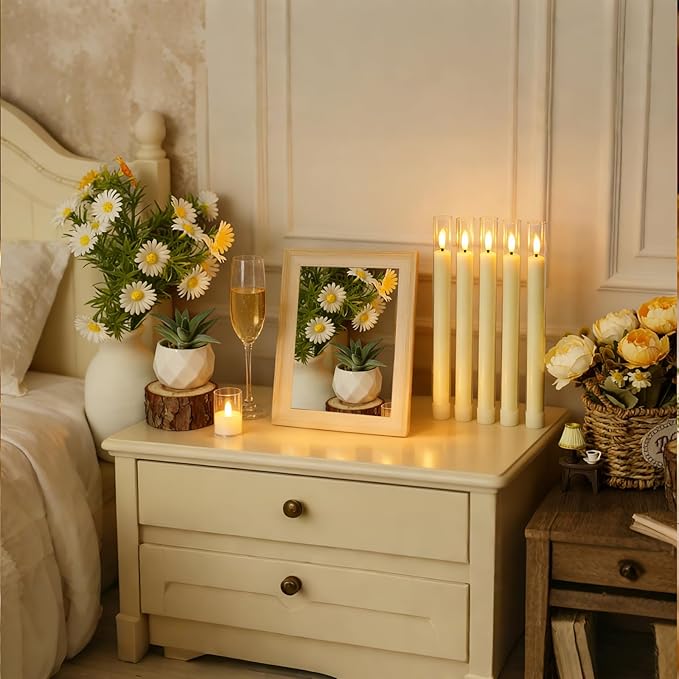 Sasigeiaa Flameless Taper Candles,with Remote and Timer Flickering Flameless Candles,6 Pack Led Candles, Battery Operated Candles，Christmas,Halloween Decorations (Ivory)
