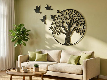 VAILLA Wooden Tree Ring Wall Art 3D Wall Decor Wood Round Wall Hanging Sculpture Modern Home Decoration Textured Sculptures for Living Room Bedroom Office Dinnig Room Family Tree Wall Hangings - Birds