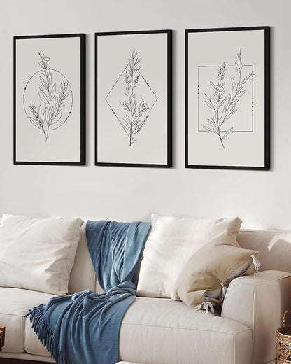 Drsoum Minimalist Flower Wall Art Vintage Wall Hanging Decor Botanical Prints Artwork for Bedroom Living Room Hallway 24x36in Black Framed