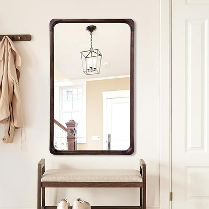 Tanmicoshomy Wood Bathroom Mirror 30 x 48 Inch, Solid Wood Framed Large Rectangle Mirrors with Tempered Glass for Living Room Bedroom Office or Entryway(Dark Brown)