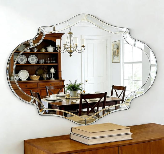 32" x 47" Large Wall Mirror for Living Room Decor, Elegant Decorative Mirrors with Beveled Glass Mirrored Frame, Horizontal or Vertical Hanging Mirror for Bathroom, Dining Room, Entryway