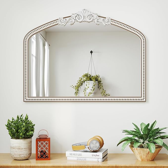 HOITUZYUS Large Baroque Arched Wall Mirror: 32x42 Inchces Wooden Mirror - Ornate Vintage Decorative Mirrors for Living Room, Entryway, Bedroom, Fireplacce