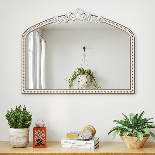 HOITUZYUS Large Baroque Arched Wall Mirror: 32x42 Inchces Wooden Mirror - Ornate Vintage Decorative Mirrors for Living Room, Entryway, Bedroom, Fireplacce