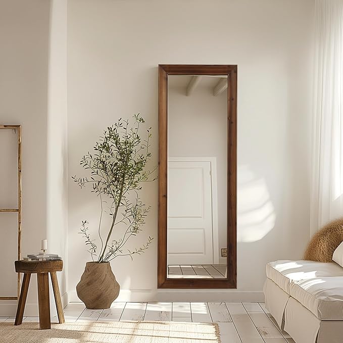 MELOMOIR Rustic Farmhouse Full Length Mirror, 64"x21" Wood Frame Floor Mirror, Free Standing Leaning Hanging Mirror, Long Mirror for Bedroom Living Room Cloakroom