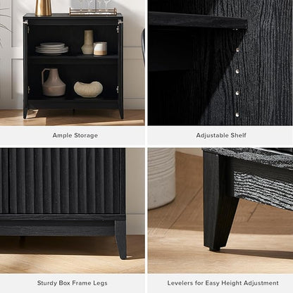 mopio Brooklyn Fluted Storage Cabinet, Modular Accent Buffet Sideboard with Adjustable Shelf, FSC Certified 50lb load Modern Farmhouse Wood Credenza for Dining, Living Room, Entryway (Black, Set of 3)