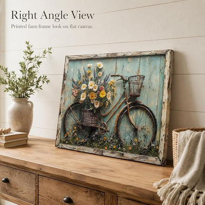 Rustic Farmhouse Daisy Floral Canvas Wall art Vintage Bicycle Flowers Painting Picture Wall Decor Flower Still Life Poster Print Artwork for Bathroom Living Room Bedroom Home Decoration