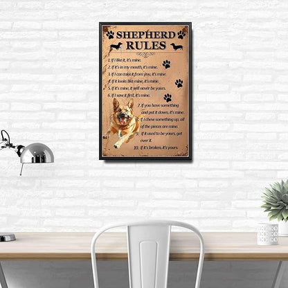 Metal Sign Tin Sign Vintage Wall Art Shepherd Rules Tin Sig for Club 12×16 Inches with Metal Frame