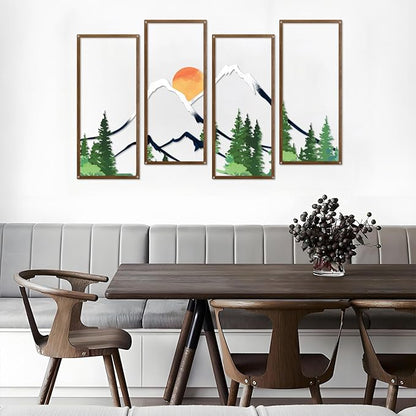 ruelen 4 Pcs Metal Sunset Mountain Forest Wall Decor, Abstract Minimalist Line Drawing Large Colorful Mountains Wall Art Home Decor for Living Room Bathroom Bedroom Office Indoor And Outdoor (Large)