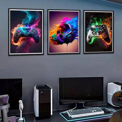 BGFCE Gaming Room Decor - Wall Art Set of 3, Video Gaming Theme, Unframed 12x16in Canvas Posters for Teen Boys Room