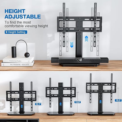 Universal TV Stand for 27-60 Inch TVs with Swivel Mount, Height Adjustable Table Top TV Stand Mount, Heavy Duty Tempered Glass Base, TV Pedestal Stand Holds up to 88 lbs, VESA 400x400mm