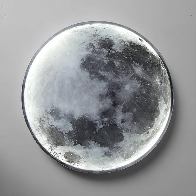 LITFAD Round Shape Dimmable Wall Mount Light Simple Wall Lamp Moon LED Wall Sconce with Acrylic Shade for Living Room Bedroom Hotel - 110V-120V 12" Remote Control Stepless Dimming