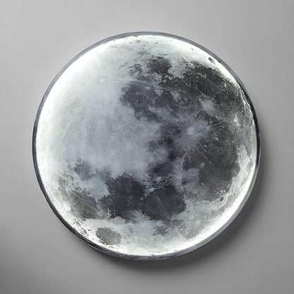 LITFAD Round Shape Dimmable Wall Mount Light Simple Wall Lamp Moon LED Wall Sconce with Acrylic Shade for Living Room Bedroom Hotel - 110V-120V 39.5" Remote Control Stepless Dimming