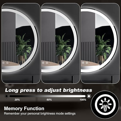 Sweetcrispy 36-Inch Round LED Bathroom Backlit Mirror with Lights, Circle Vanity Mirror with Anti-Fog, Dimmable, 3-Color Light, Memory Function, Tempered Glass