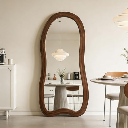 Large Irregular Floor Mirror, 67"x31.5" Organic Floor Mirrors with Triple Layer Solid Wood Frame, Premium Asymmetrical Full Body Mirror for Living Room Entryway Bedroom, Leaning/Hanging