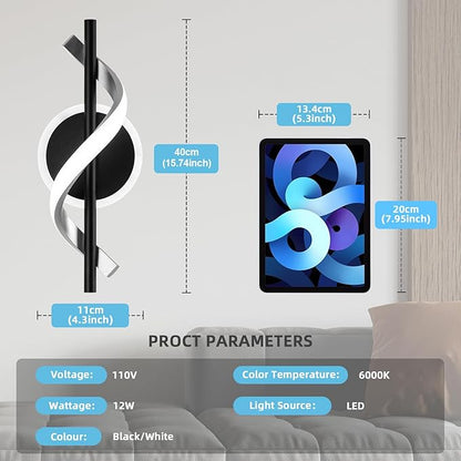 EIDISUNY Wall Sconces Sets of 2, 12W LED Wall Mount Lights, Modern Spiral Wall Lamp, 6000K Cold Modern Light Fixture for Stairs, Living Room, Bedroom, Aisle, Hallway