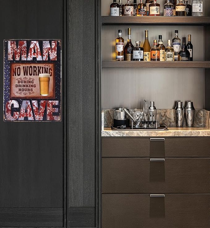 No Working During Drinking Hours Tin Metal Sign Man Cave Signs Retro Vintage Home Bar Pub Clubs Cafes Restaurant Wall Decor Clubs Poster 8X12 inches