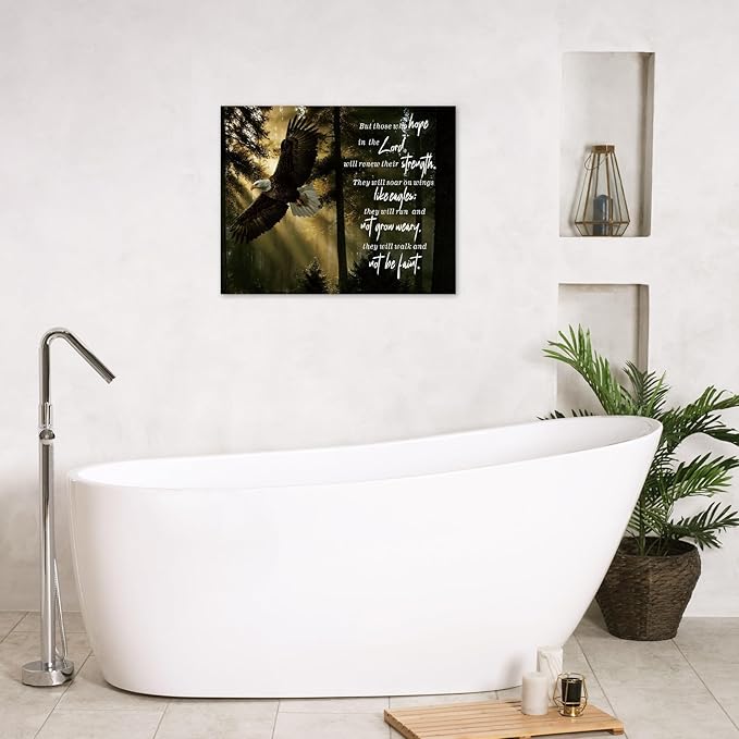LB Inspirational Eagle Wall Art Modern Bible Verse with Rustic Wildlife Animal Canvas Wall Art Christian Motivational Wall Decor for Bedroom Bathroom Living Room Framed Artwork Ready to Hang 16L x 20W