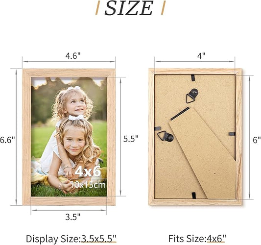 ATOBART 4x6 OAK Natural Wood Photo Frame,6 Pack Picture Frames Plexi Glass front Wall Hanging Gallery for Wall and Tabletop Display,set of 6