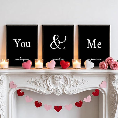 Houmury Set of 3 Framed Wall Decor Farmhouse Wall Art You & Me Always and Forever Vintage Bedroom Wall Decors 12x16 (Black)
