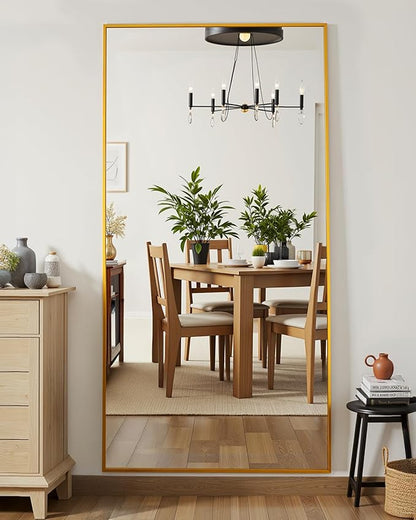 Suidia Full Length Mirror, 71"x28" Floor Standing Mirror Freestanding, Full Body Mirrors with Stand for Bedroom, Hanging Mounted for Living Room Cloakroom, Gold, Rectangular Style