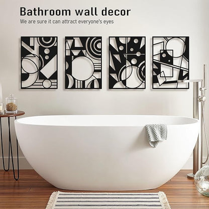 Bakovity Black Abstract Wall Art, Metal Art Wall Decor, Large Geometry Art, Modern 3D Abstract Wall Sculptures for Bedroom Bathroom Living Room (4 Pack, 16 x 11 in)
