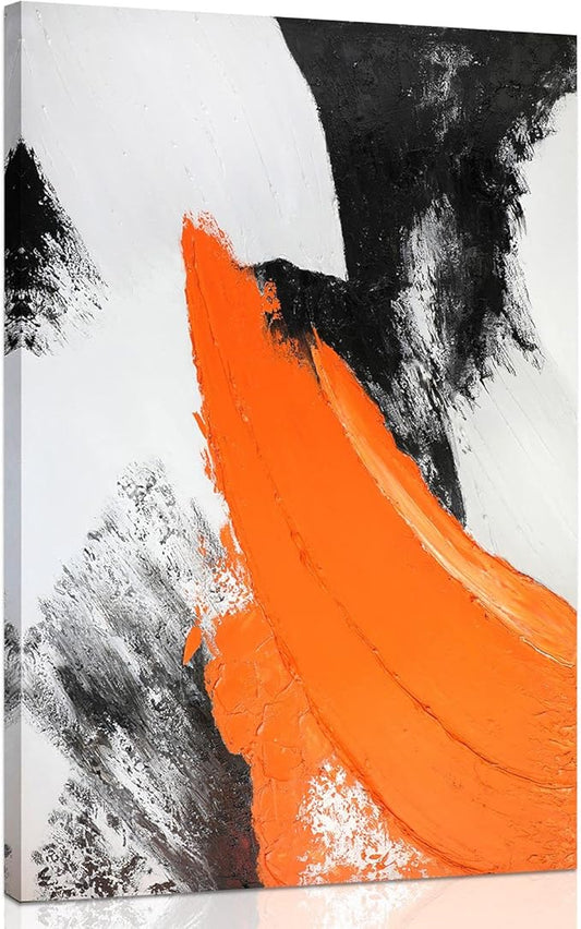 YPY Orange Black Abstract Painting Canvas Wall Art: Grey Orange Picture for Living Room Decoration, Minimalist Painting Textured Print Poster for Bedroom Home Office Decor 10"x15"