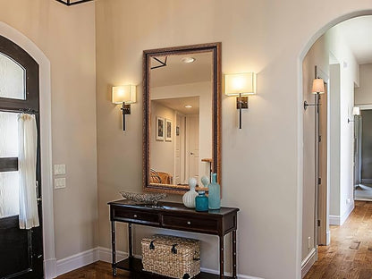 Narrow Vintage Wall Mirror, 46" X 22.5" Decorative Mirror with Black and Bronze Handmade Aging Carvings Solid Wood Frame for Baroque Bathroom, Living Room, Fireplace, Entryway and Bedroom