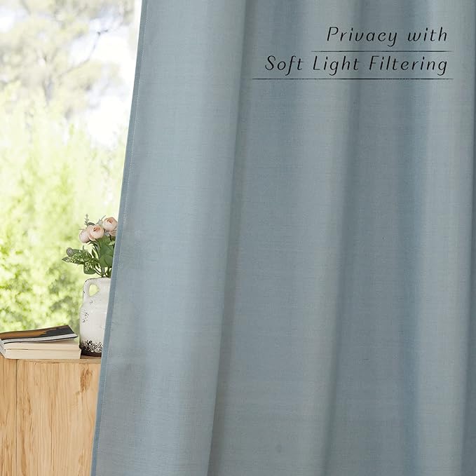 NICETOWN Stone Blue Thick Linen Curtains 72" Length, Grommet Privacy Window Treatments Linen Weave with Light Penetration Vertical Drapes for Farmhouse/Home Office, W42 x L72, 2 Panels