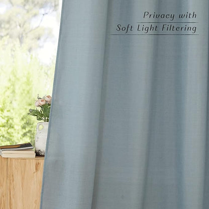 NICETOWN Stone Blue Thick Linen Curtains 72" Length, Grommet Privacy Window Treatments Linen Weave with Light Penetration Vertical Drapes for Farmhouse/Home Office, W42 x L72, 2 Panels